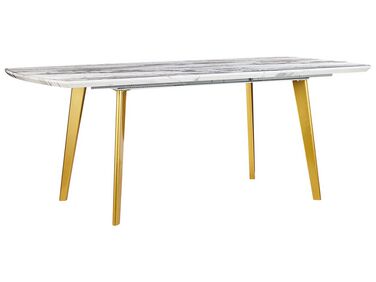 Spisebord 160/200 cm Hvid Marmorlook/Guld MOSBY