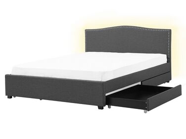 Łóżko z szufladami biały LED tapicerowane 160 x 200 cm szare MONTPELLIER