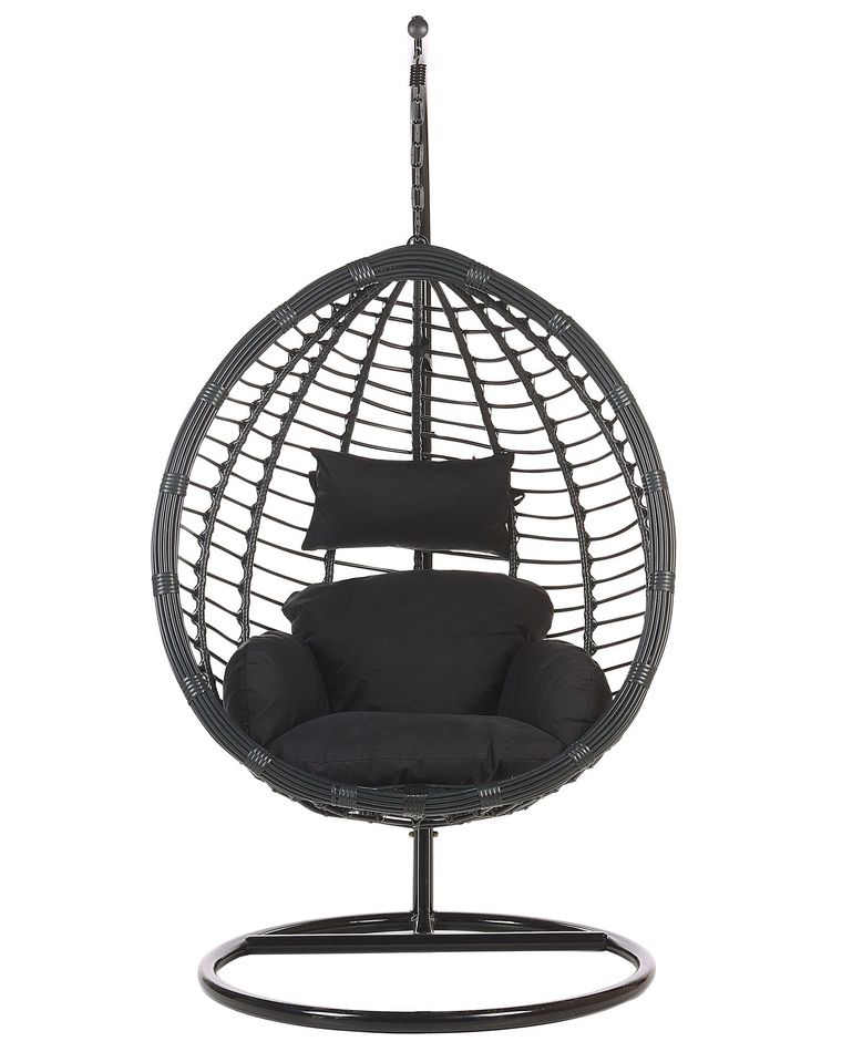 PE Rattan Hanging Chair with Stand Black TOLLO Beliani.co.uk