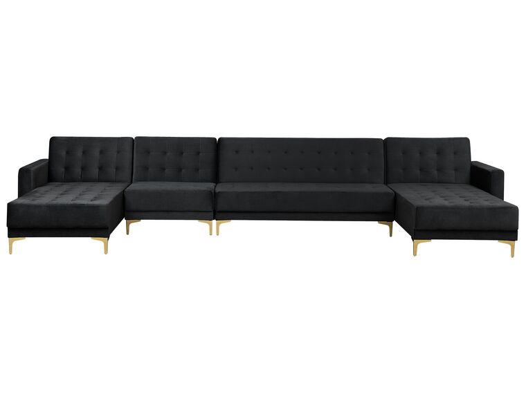 6 Seater U-Shaped Modular Velvet Sofa Black ABERDEEN_857415