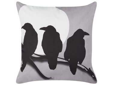 Velvet Cushion Crows Pattern 45 x 45 cm Grey ORADEA