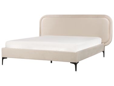 Zamatová posteľ 140 x 200 cm svetlobéžová SUZETTE