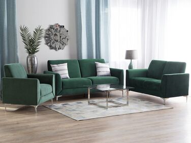  Sofagruppe 2-seters + 3-seters + lenestol fløyel grønn FENES