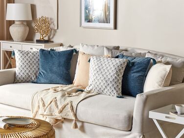 Cotton Cushion Floral Pattern with Tassels 45 x 45 cm White and Blue CORNUS