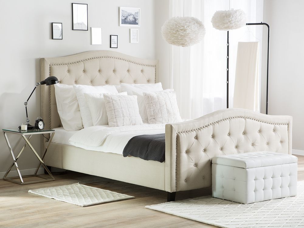 Fabric EU Super King Size Bed Beige AUREL Beliani