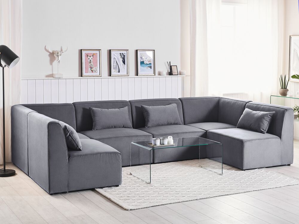 blue leather modular sofa