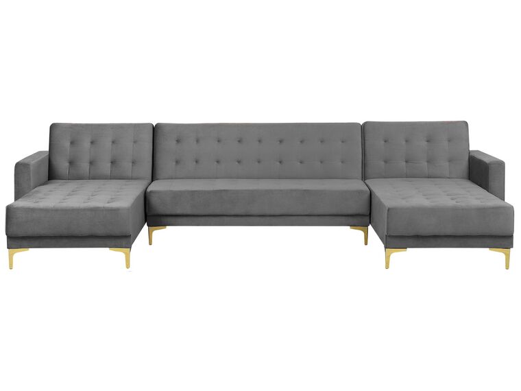 5 Seater U-Shaped Modular Velvet Sofa Grey ABERDEEN_741289
