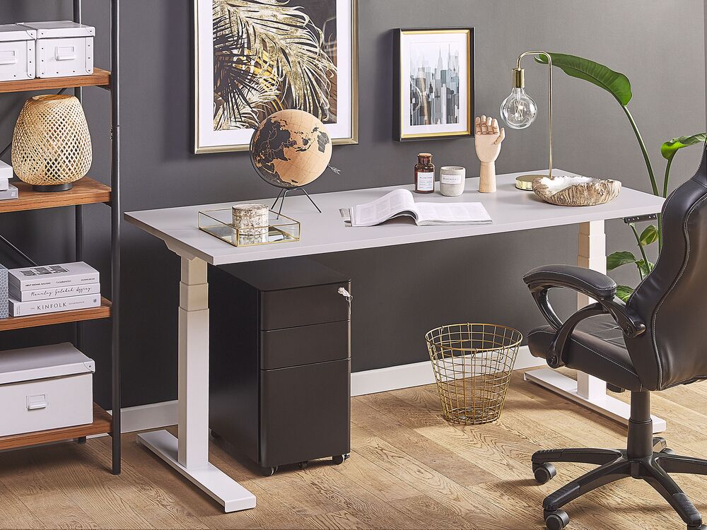 schreibtisch grau weiss 130 x 72 cm elektrisch hohenverstellbar destin ii beliani de
