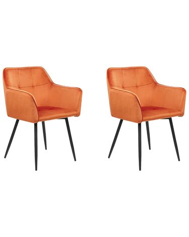 Conjunto de 2 sillas de comedor de terciopelo naranja/negro JASMIN