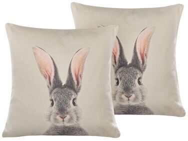 Set of 2 Cotton Cushions Rabbit Print 45 x 45 cm Taupe QUERCUS