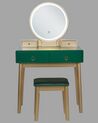 Toaletní stolek se 4 zásuvkami LED zrcadlem a stoličkou zelený/zlatý FEDRY_844780