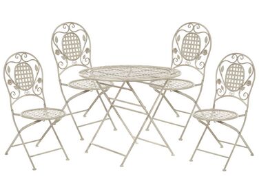 Zestaw ogrodowy metalowy stół i 4 krzesła złamana biel BIVIO