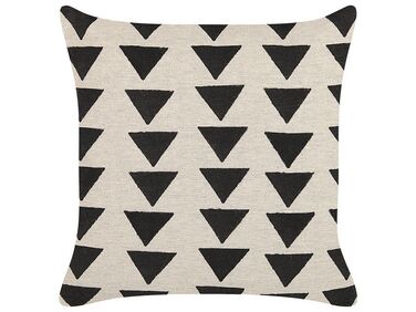 Almofada decorativa com padrão de triângulos em algodão creme e preto 45 x 45 cm  CERCIS