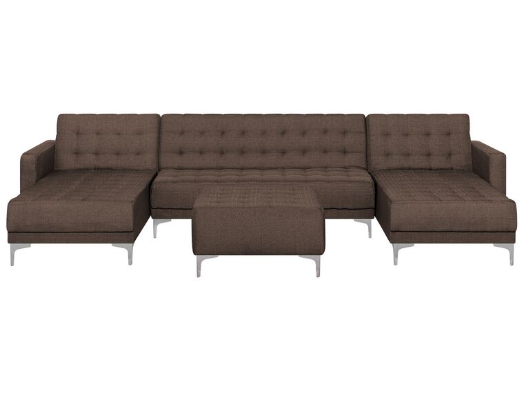 5 Seater U-Shaped Modular Fabric Sofa with Ottoman Brown ABERDEEN_736588