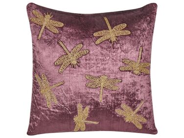 Coussin en velours brodé à motif de libellule violet 45 x 45 cm DAYLILY
