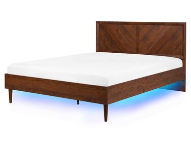Bett dunkler Holzfarbton 160 x 200 cm mit LED-Beleuchtung bunt MIALET 