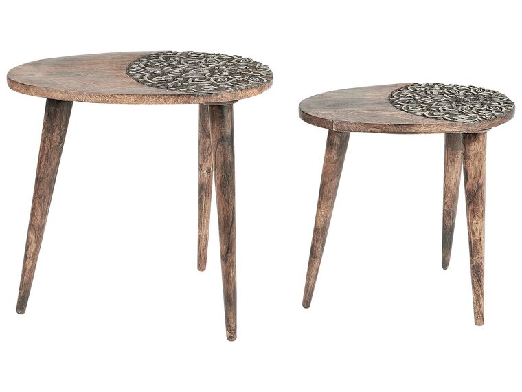 Conjunto de 2 mesas de apoio em madeira escura de mango KHETUA_857310