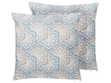 Set of 2 Cushions Geometric Pattern 45 x 45 cm Blue and Grey PRIMROSE