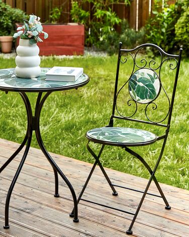 Set of 2 Metal Garden Folding Chairs Black COZZANA