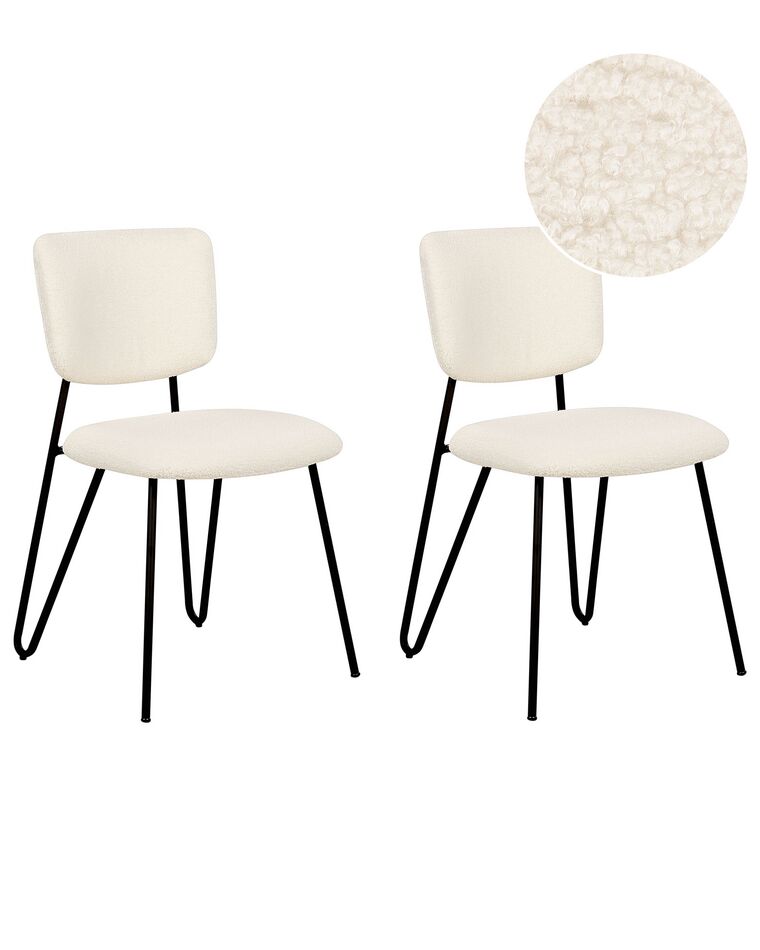 Conjunto de 2 cadeiras de jantar em bouclé branco creme NELKO_884719