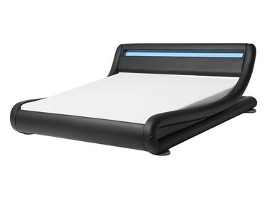 Cama de agua LED de piel sintética negra 140 x 200 cm AVIGNON