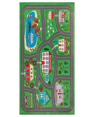 Kinderteppich grün 80 x 150 cm Stadt-Motiv Kurzflor TUTAK