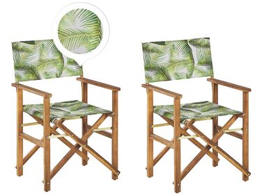 Conjunto 2 cadeiras madeira clara e 2 lonas creme e padrão palmeira CINE