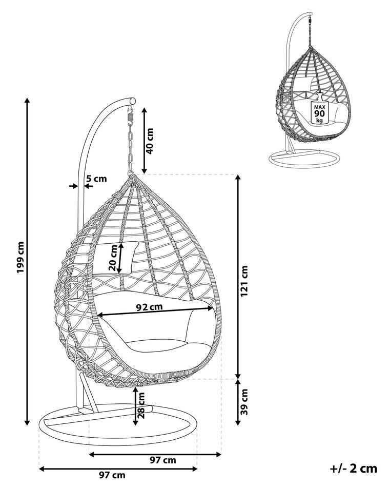Hängesessel mit Gestell ø 97 cm Rattan grau ARSITA Beliani.de