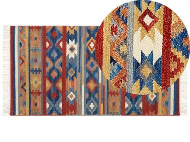 Kelim Teppich Wolle mehrfarbig 80 x 150 cm geometrisches Muster Kurzflor NORAKERT