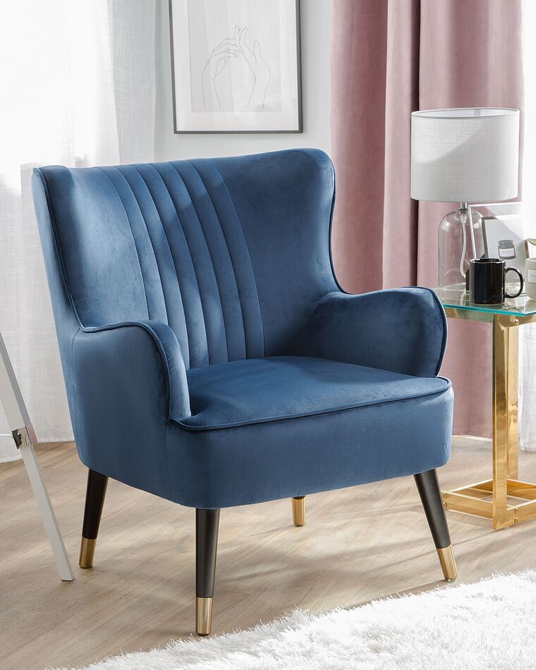 Velvet Wingback Chair Blue VARBERG Beliani.co.uk