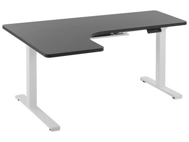 Rohový elektricky nastavitelný psací stůl levostranný 160 x 110 cm černý/bílý DESTIN II