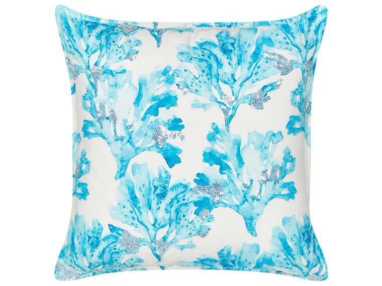 Almofada decorativa com motivo de coral em algodão branco e azul 45 x 45 cm ROCKWEED_893023