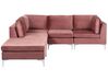 Right Hand 4 Seater Modular Velvet Corner Sofa with Ottoman Pink EVJA_859068