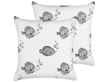 Set of 2 Cotton Kids Cushions Fish Print 45 x 45 cm White TWEEDIA