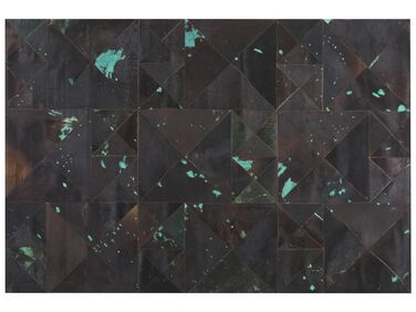 Cowhide Area Rug 160 x 230 cm Brown with Turquoise ATALAN