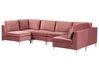 6 Seater U-Shaped Modular Velvet Sofa Pink EVJA_858807