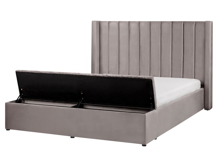 Łóżko wodne welurowe z ławką 160 x 200 cm szare NOYERS_915190
