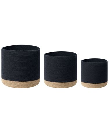 Set of 3 Cotton Baskets Black and Beige BASIMA