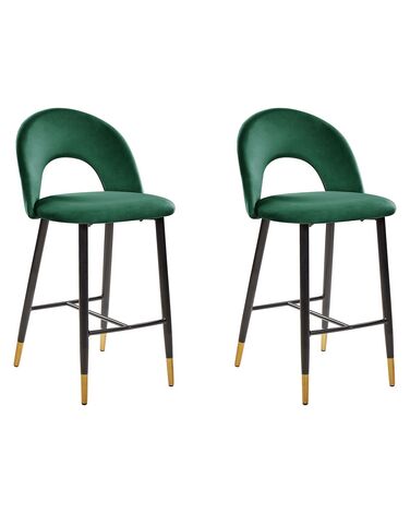 Conjunto de 2 cadeiras de bar em veludo verde esmeralda FALTON