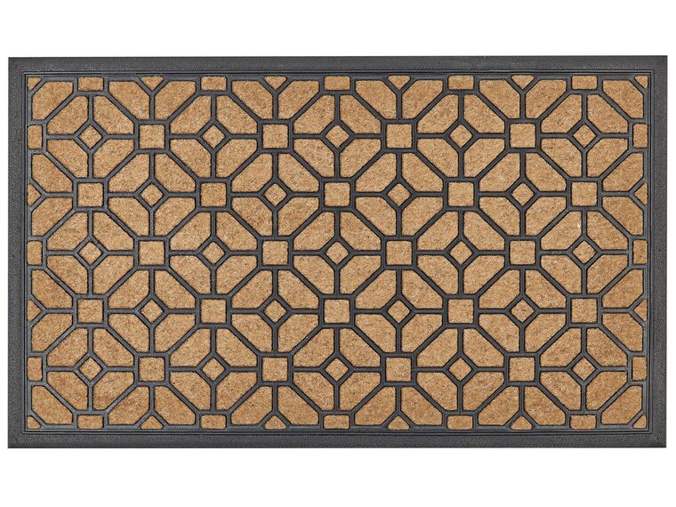 Paillasson avec motif géométrique 45 x 75 cm en fibre de coton naturel et noir BELUKHA_905020