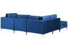 Right Hand 4 Seater Modular Velvet Corner Sofa with Ottoman Blue EVJA_859963