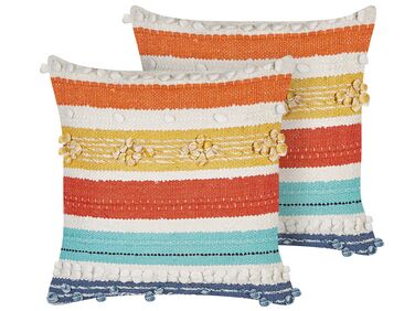Conjunto de 2 almofadas decorativas em algodão multicolor às riscas 45 x 45 cm DICLIPTERA