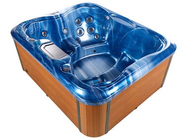 Vasca idromassaggio LED blu e legno chiaro 215 x 180 cm ARCELIA