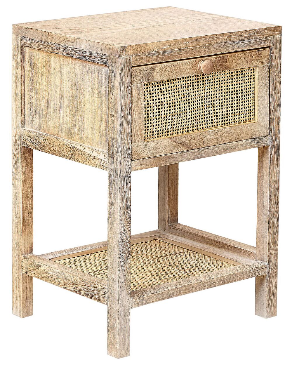 Rattan 1 Drawer Bedside Table Light Wood ESTO Beliani