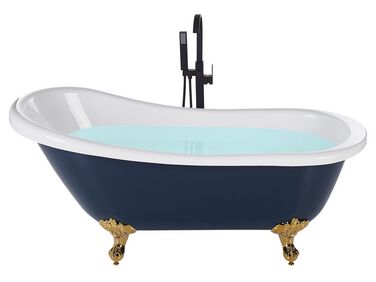 Fristående badekar 150 x 77 cm blå med guld ben CAYMAN