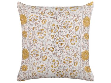 Almofada decorativa com padrão floral em algodão branco e amarelo 45 x 45 cm CALATHEA