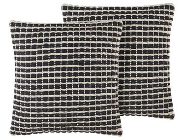 Set of 2 Wool Cushions Geometric Pattern 45 x 45 cm Black and White YONCALI