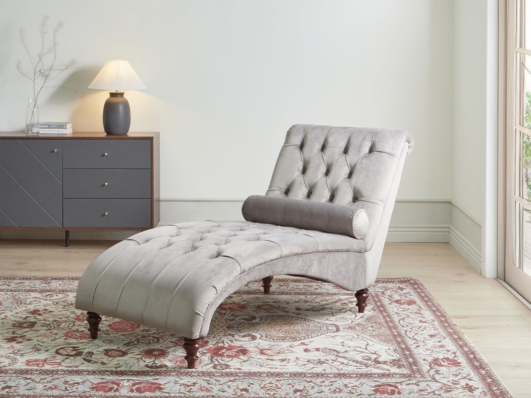 Velvet Chaise Lounge Light Grey MURET | Beliani.co.uk