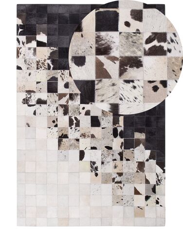 Teppich Kuhfell weiß / schwarz 140 x 200 cm Patchwork Kurzflor KEMAH
