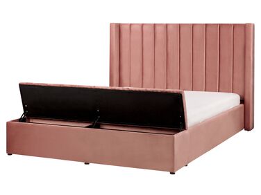 Zamatová vodná posteľ s úložným priestorom 160 x 200 cm pastelová ružová NOYERS